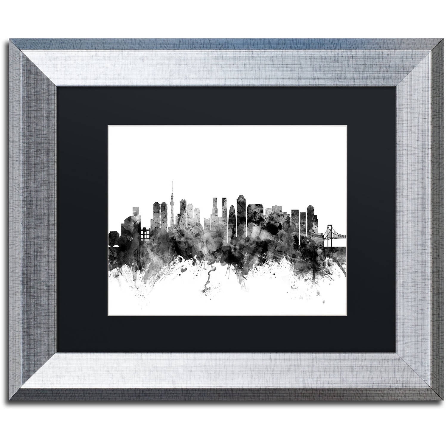 Trademark Fine Art "Tokyo Japan Skyline B&W" Canvas Art by Michael Tompsett, Black Matte, Silver Frame
