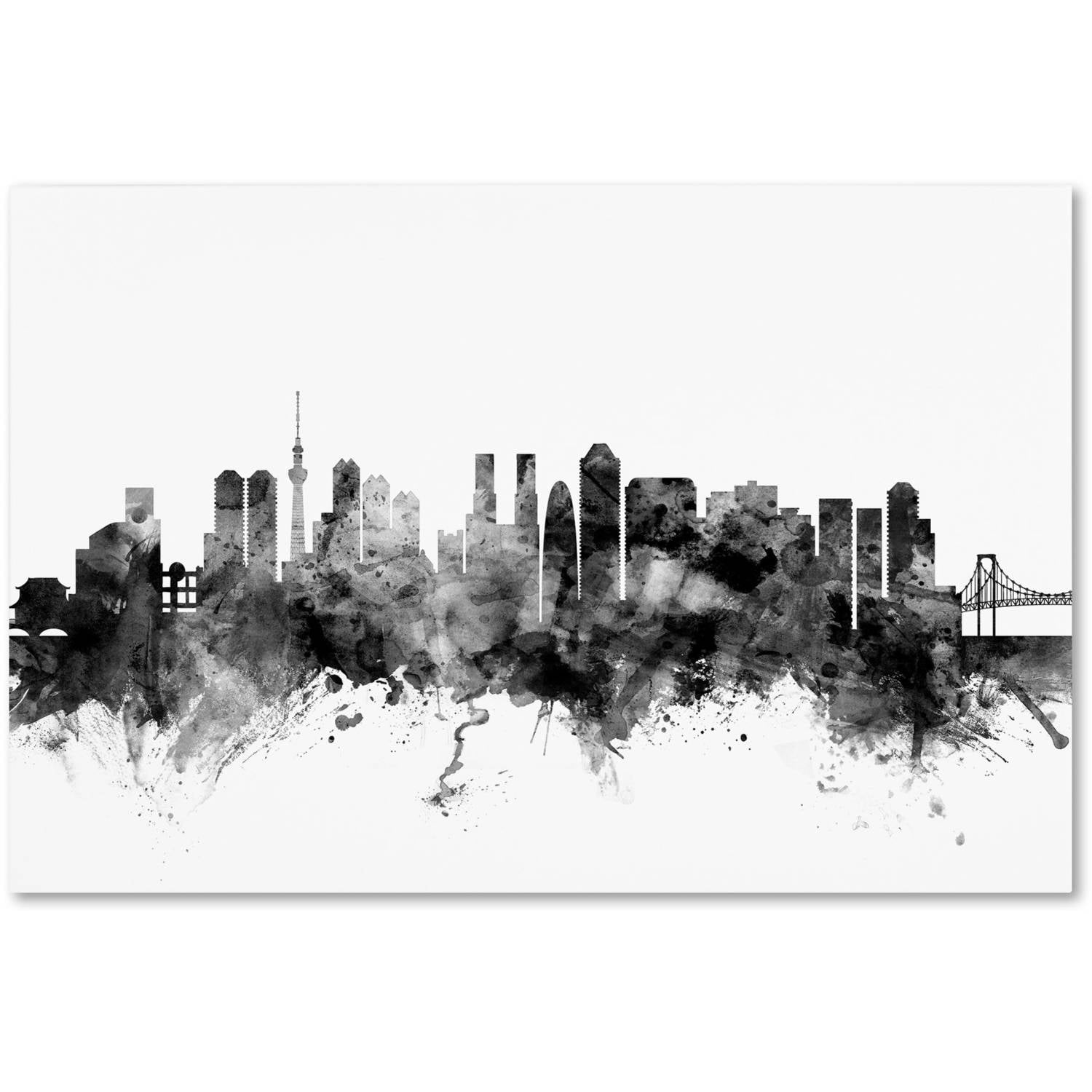 Trademark Fine Art "Tokyo Japan Skyline B&W" Canvas Art by Michael Tompsett