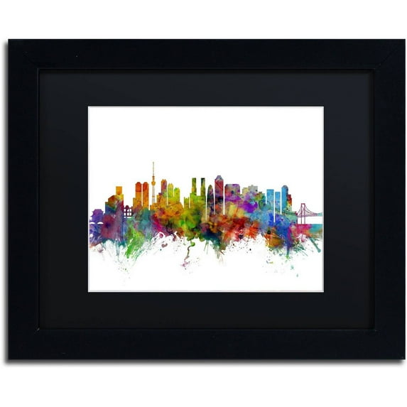 Trademark Fine Art "Tokyo Japan Skyline" Canvas Art by Michael Tompsett Black Matte, Black Frame