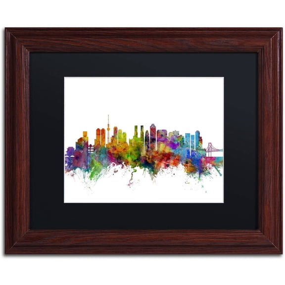 Trademark Fine Art "Tokyo Japan Skyline" Canvas Art by Michael Tompsett Black Matte, Wood Frame