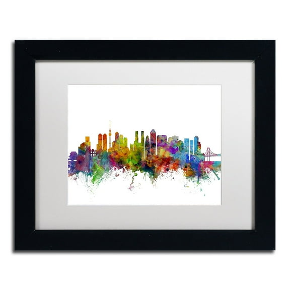 Trademark Fine Art "Tokyo Japan Skyline" Canvas Art by Michael Tompsett White Matte, Black Frame