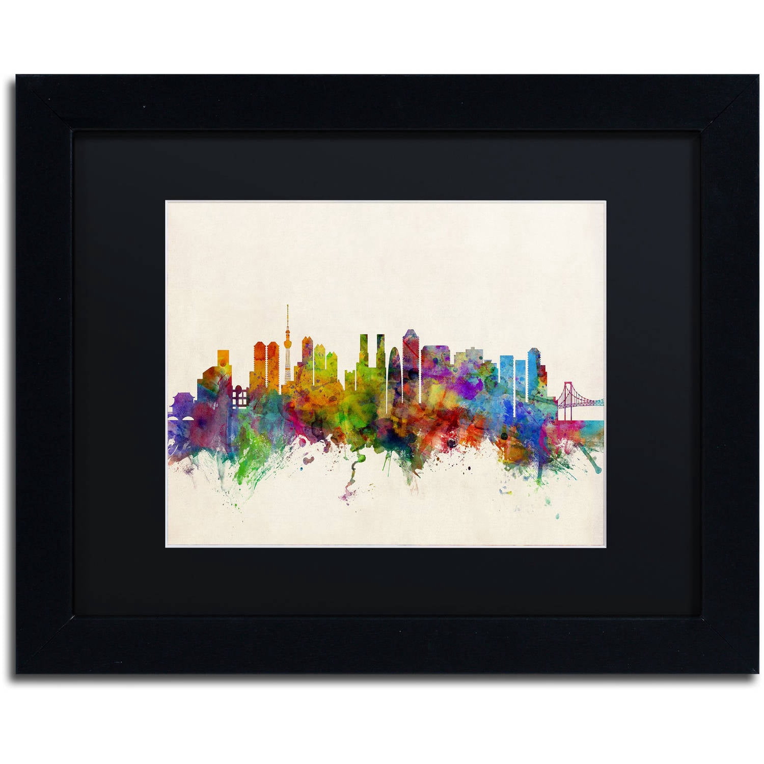 Trademark Fine Art "Tokyo Japan Skyline II" Canvas Art by Michael Tompsett Black Matte, Black Frame