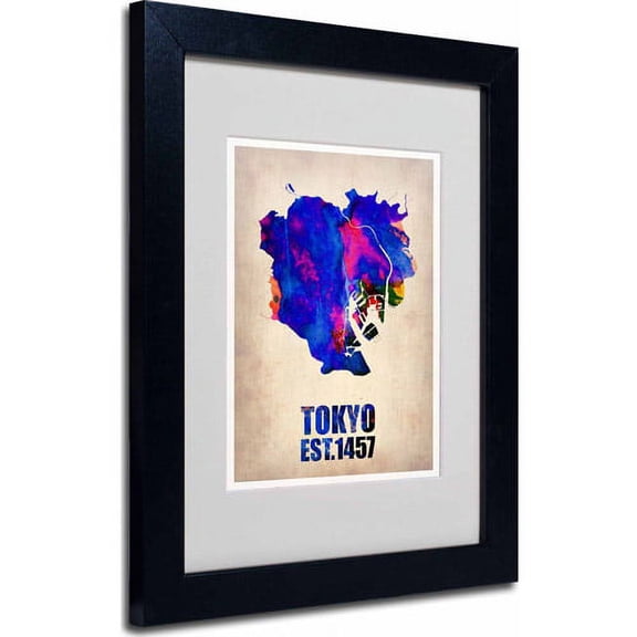 Trademark Fine Art "Tokyo Watercolor Map" Matted Framed Art by Naxart, Black Frame
