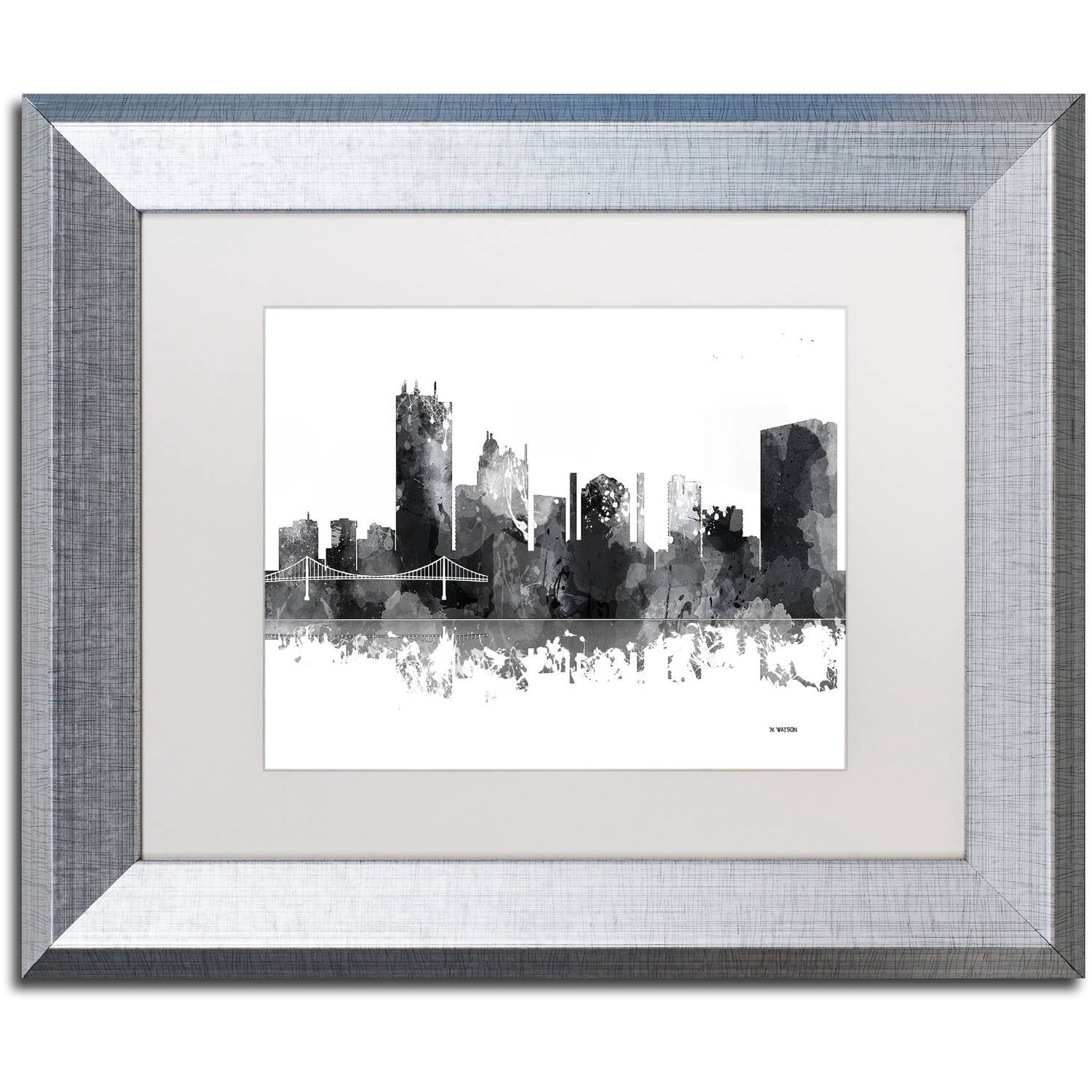 Trademark Fine Art "Toledo Ohio Skyline BG-1" Canvas Art by Marlene Watson, White Matte, Silver Frame