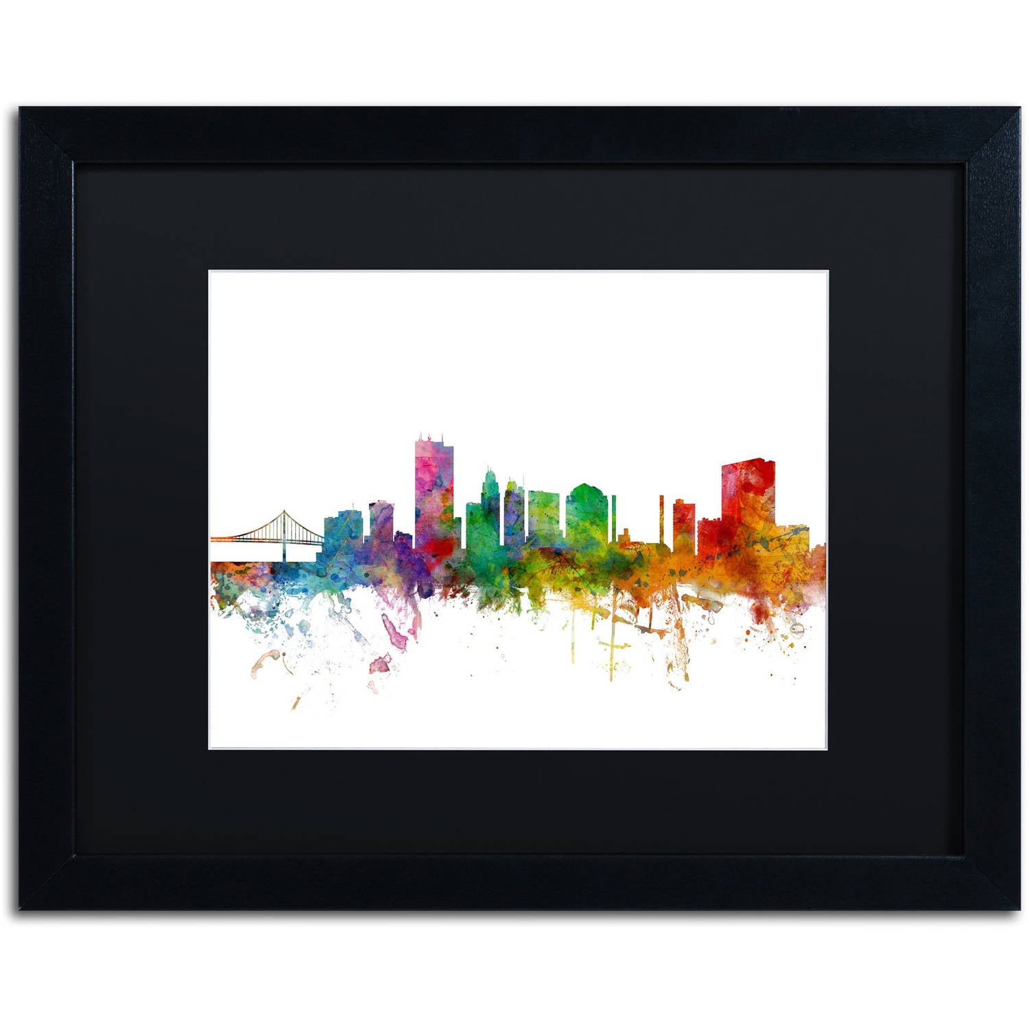 Trademark Fine Art 'Toledo Ohio Skyline' Canvas Art by Michael Tompsett, Black Matte, Black Frame