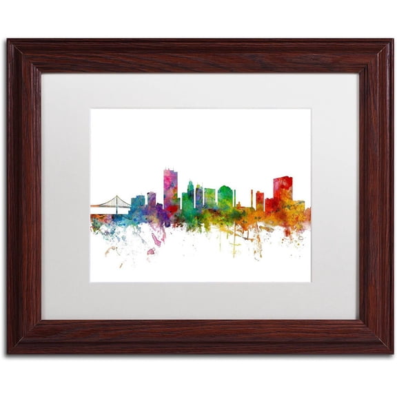 Trademark Fine Art 'Toledo Ohio Skyline' Canvas Art by Michael Tompsett, White Matte, Wood Frame