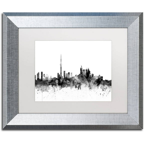 Trademark Fine Art "Toronto Canada Skyline B&W" Canvas Art by Michael Tompsett, White Matte, Silver Frame