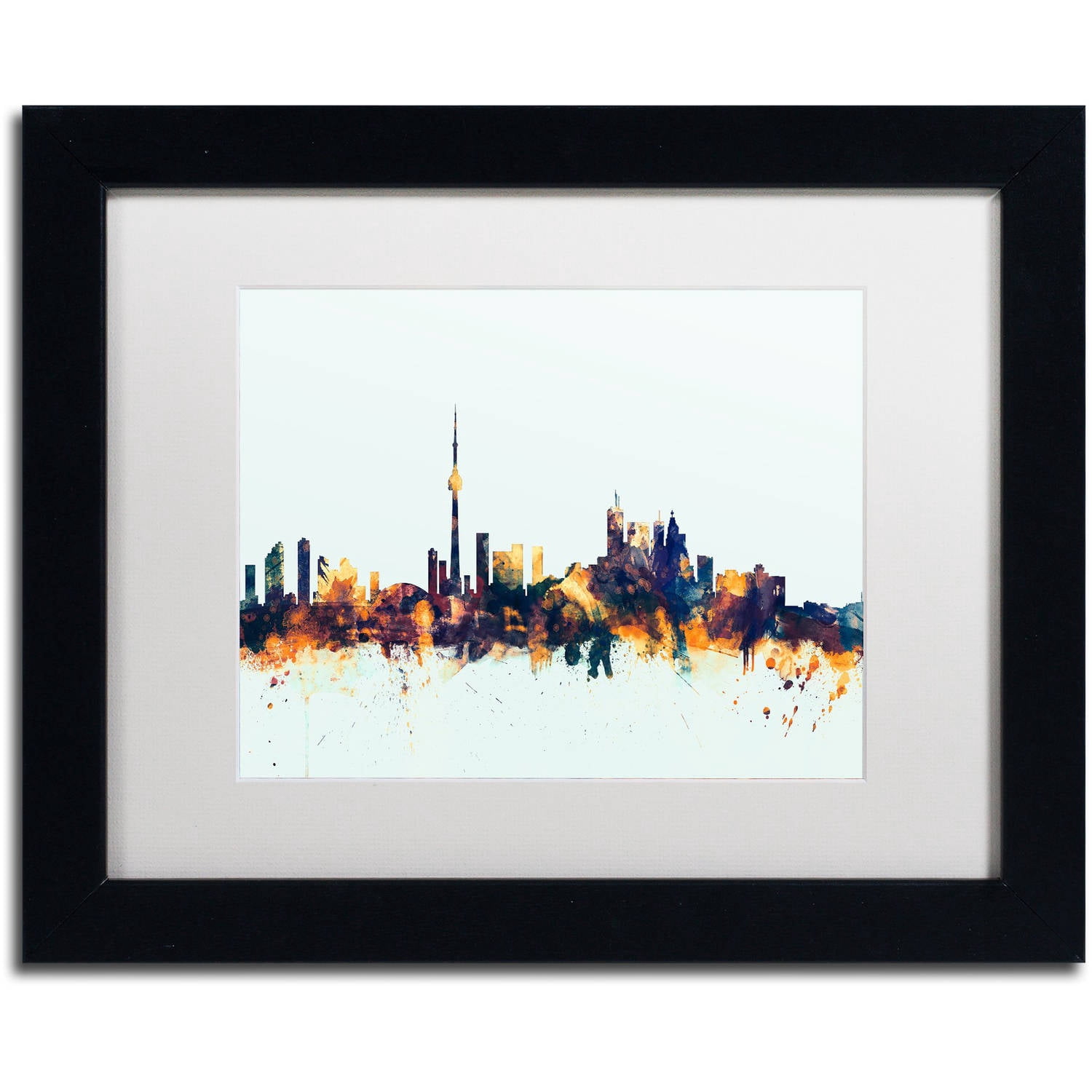 Trademark Fine Art "Toronto Canada Skyline Blue" Canvas Art by Michael Tompsett, White Matte, Black Frame