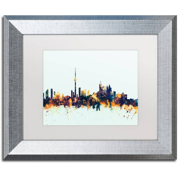 Trademark Fine Art "Toronto Canada Skyline Blue" Canvas Art by Michael Tompsett, White Matte, Silver Frame
