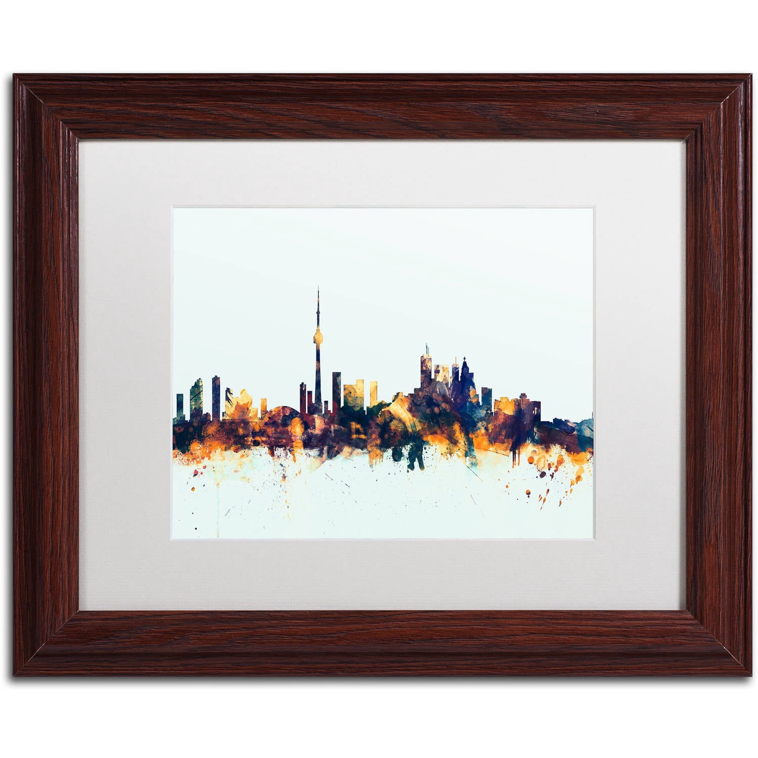 Trademark Fine Art "Toronto Canada Skyline Blue" Canvas Art by Michael Tompsett, White Matte, Wood Frame
