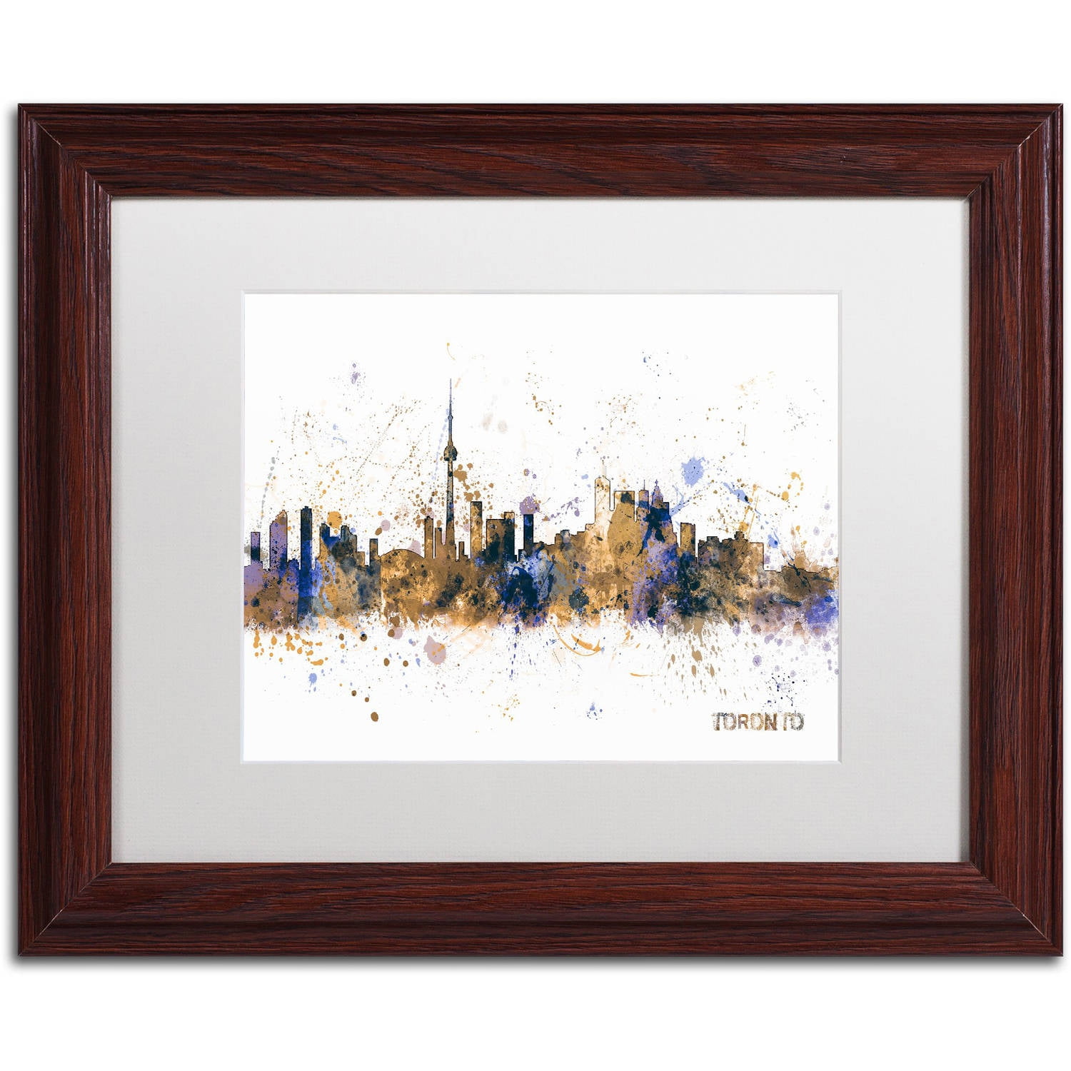 Trademark Fine Art "Toronto Canada Skyline Purple" Canvas Art by Michael Tompsett, White Matte, Wood Frame