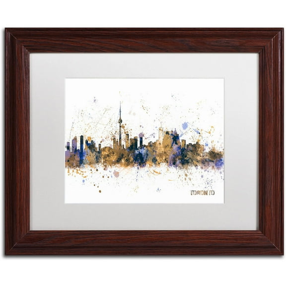 Trademark Fine Art "Toronto Canada Skyline Purple" Canvas Art by Michael Tompsett, White Matte, Wood Frame