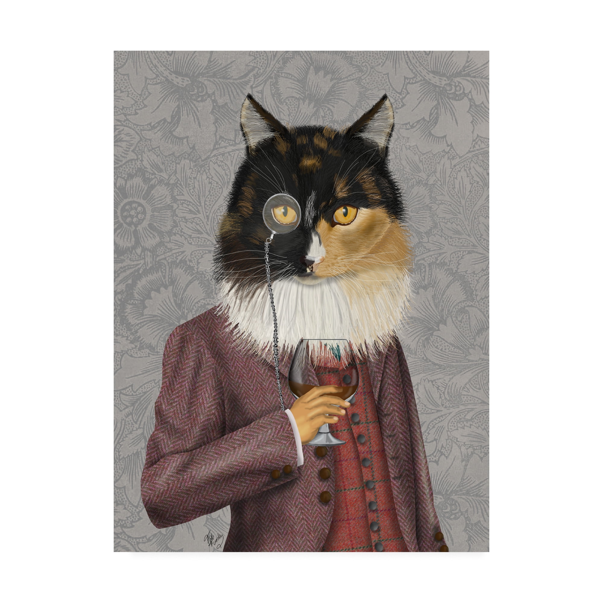 Trademark Fine Art 'Tortoiseshell Cat And Brandy Glass' Canvas Art by Fab Funky