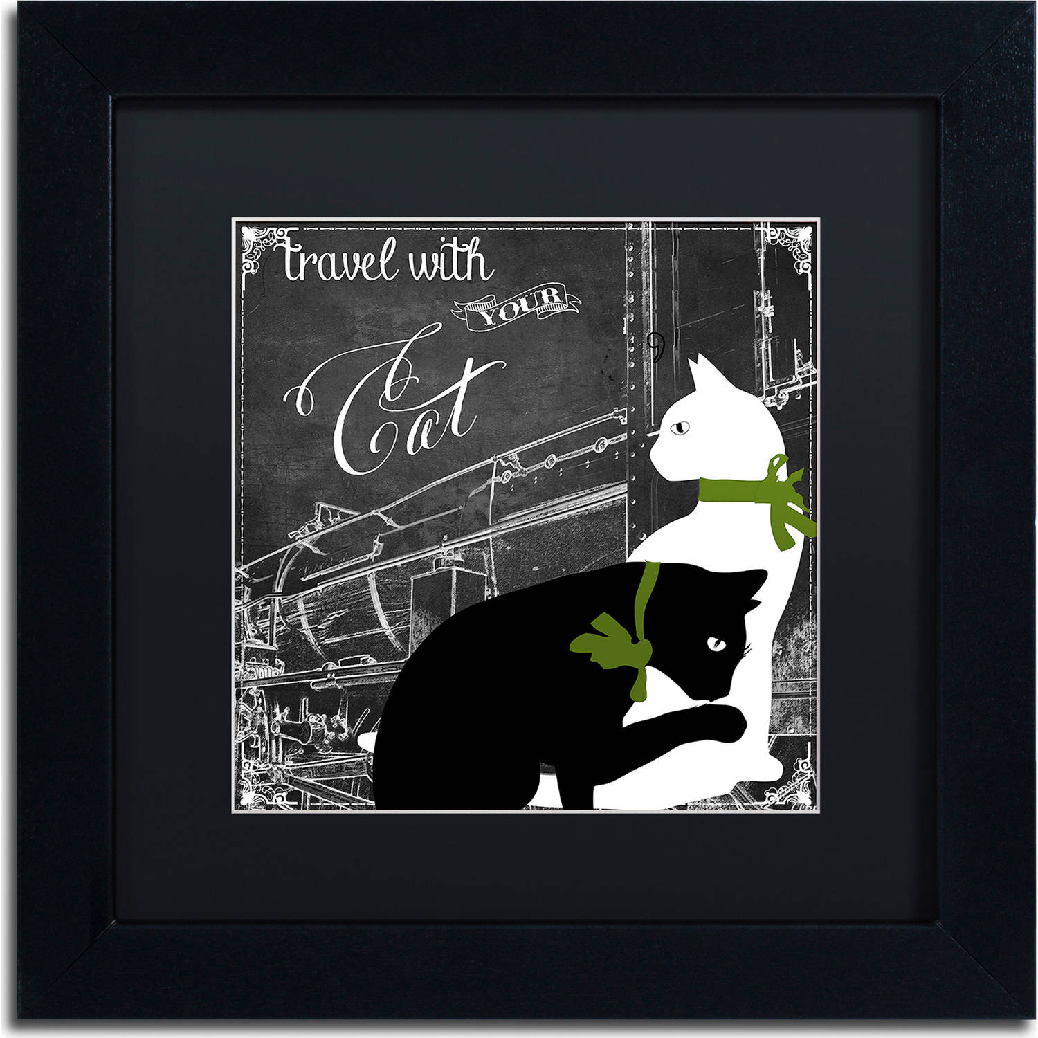 Trademark Fine Art "Travel With Your Cat" Canvas Art by Color Bakery, Black Matte, Black Frame