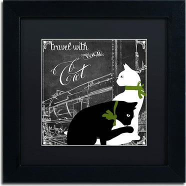 Trademark Fine Art "Travel With Your Cat" Canvas Art by Color Bakery, Black Matte, Black Frame