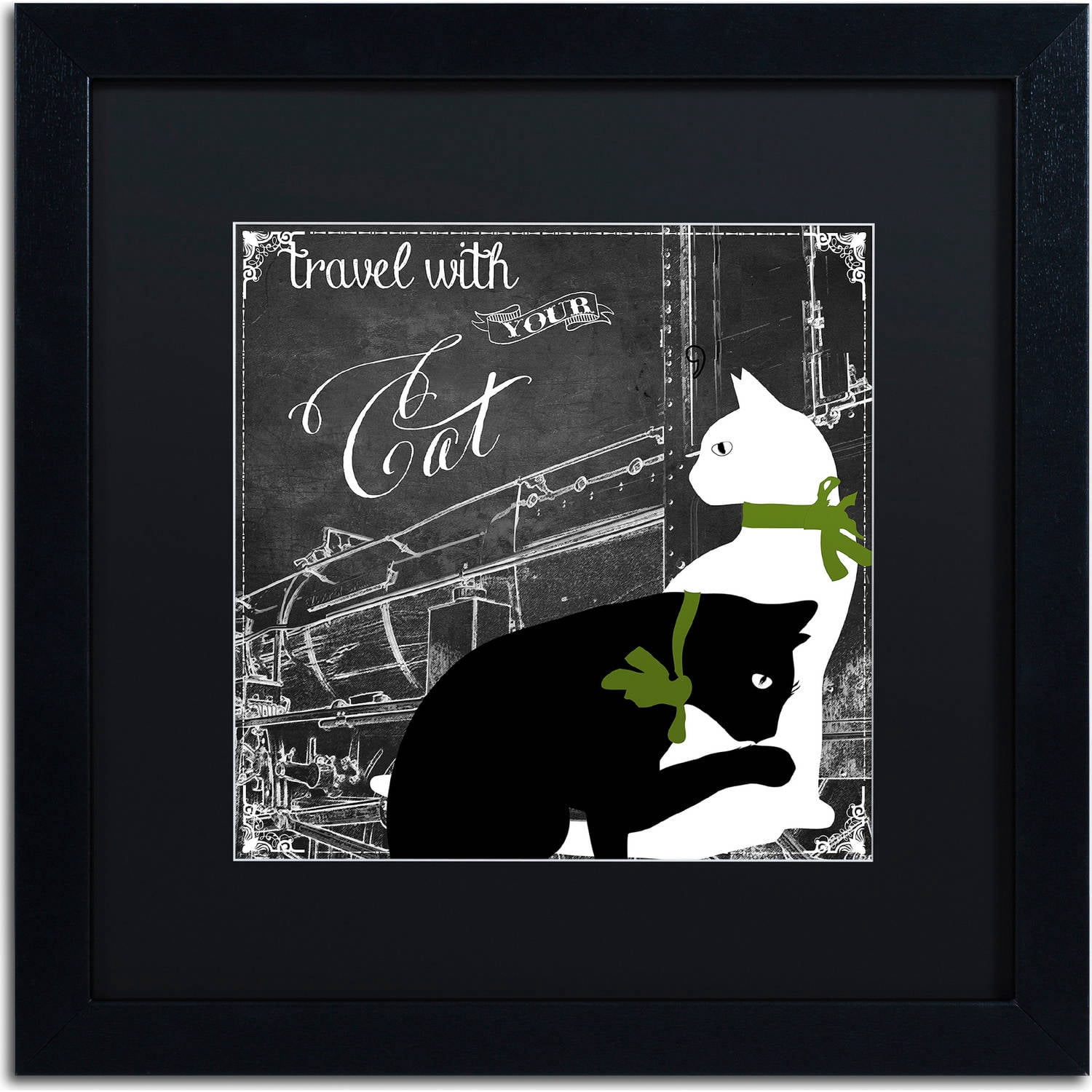 Trademark Fine Art "Travel With Your Cat" Canvas Art by Color Bakery, Black Matte, Black Frame