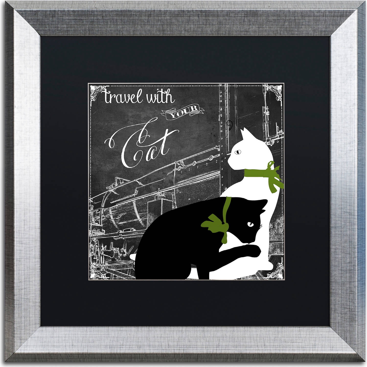 Trademark Fine Art "Travel With Your Cat" Canvas Art by Color Bakery, Black Matte, Silver Frame