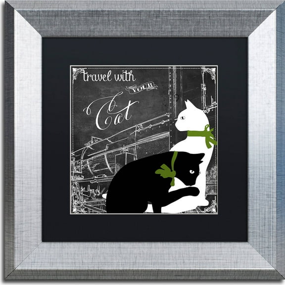 Trademark Fine Art "Travel With Your Cat" Canvas Art by Color Bakery, Black Matte, Silver Frame