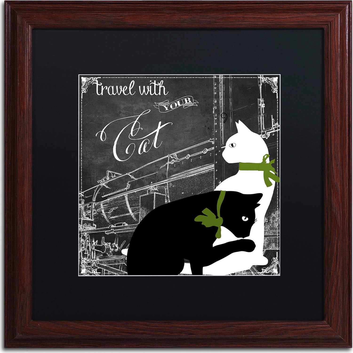 Trademark Fine Art "Travel With Your Cat" Canvas Art by Color Bakery, Black Matte, Wood Frame
