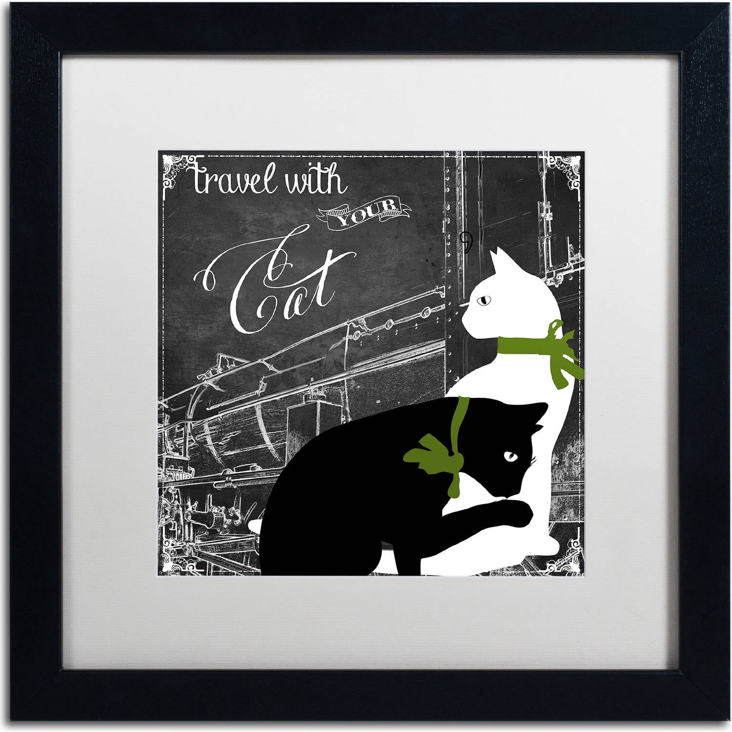 Trademark Fine Art "Travel With Your Cat" Canvas Art by Color Bakery, White Matte, Black Frame