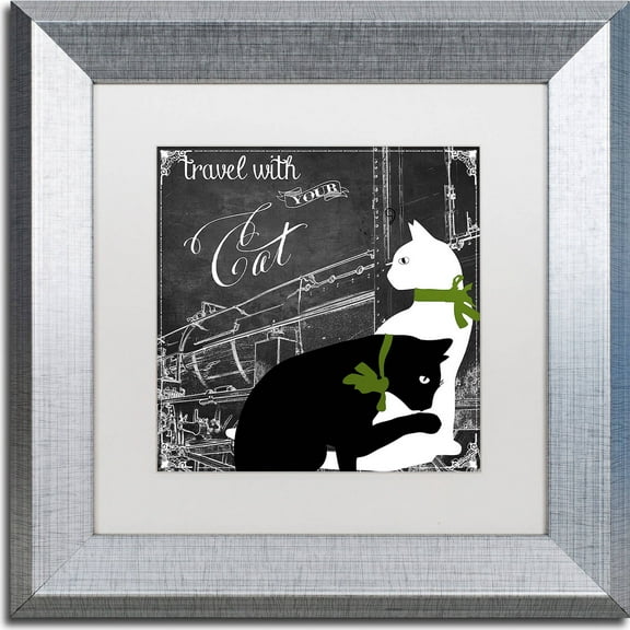 Trademark Fine Art "Travel With Your Cat" Canvas Art by Color Bakery, White Matte, Silver Frame