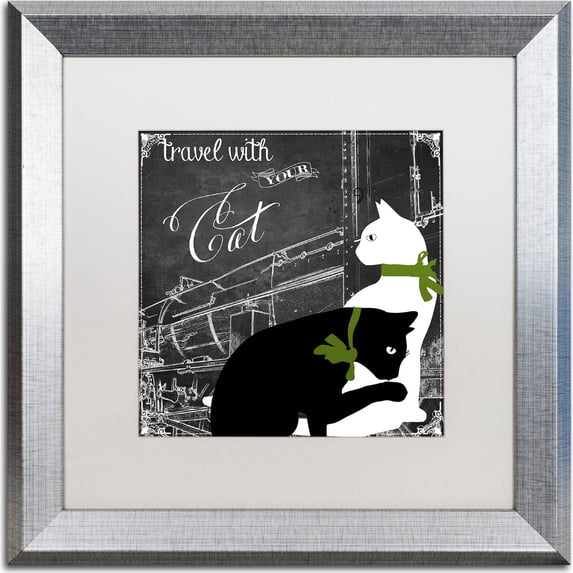 Trademark Fine Art "Travel With Your Cat" Canvas Art by Color Bakery, White Matte, Silver Frame