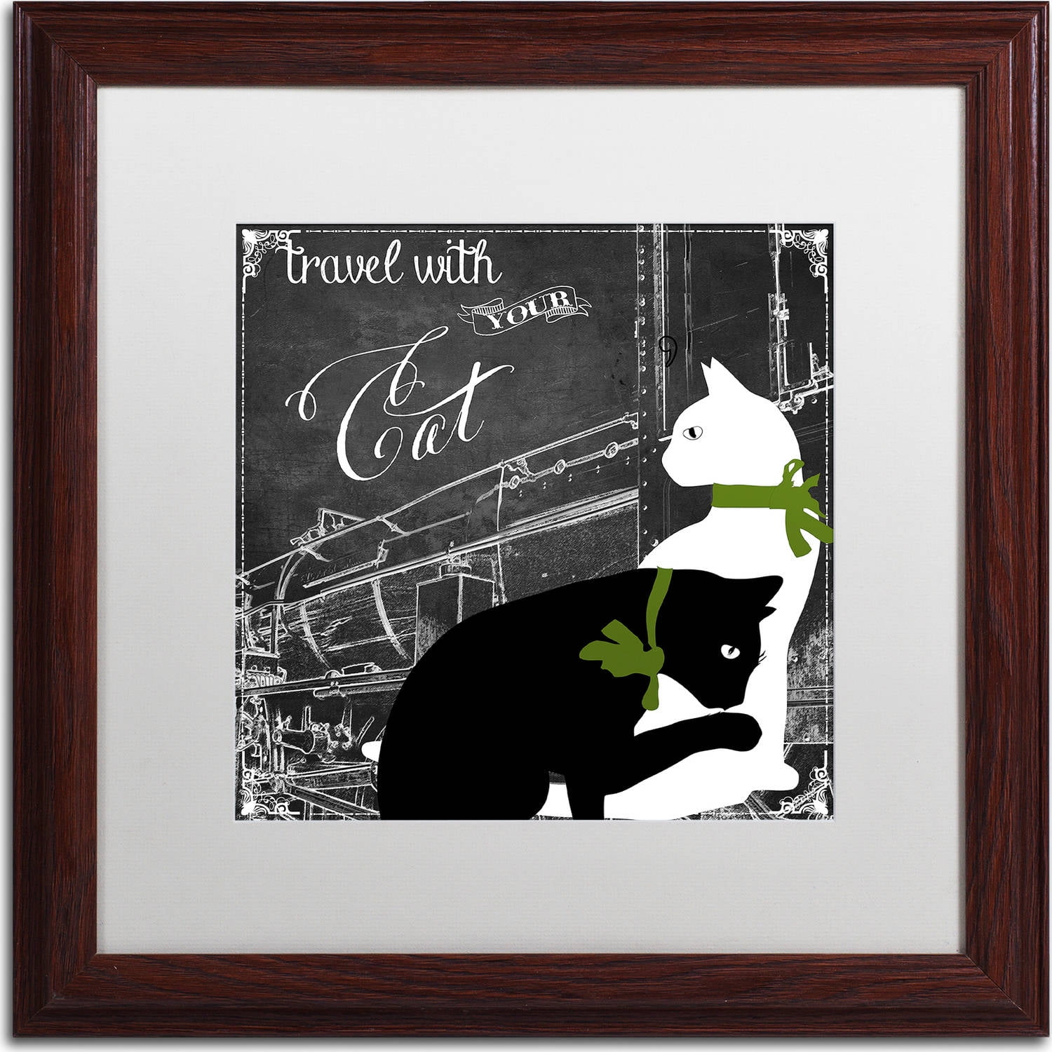 Trademark Fine Art "Travel With Your Cat" Canvas Art by Color Bakery, White Matte, Wood Frame