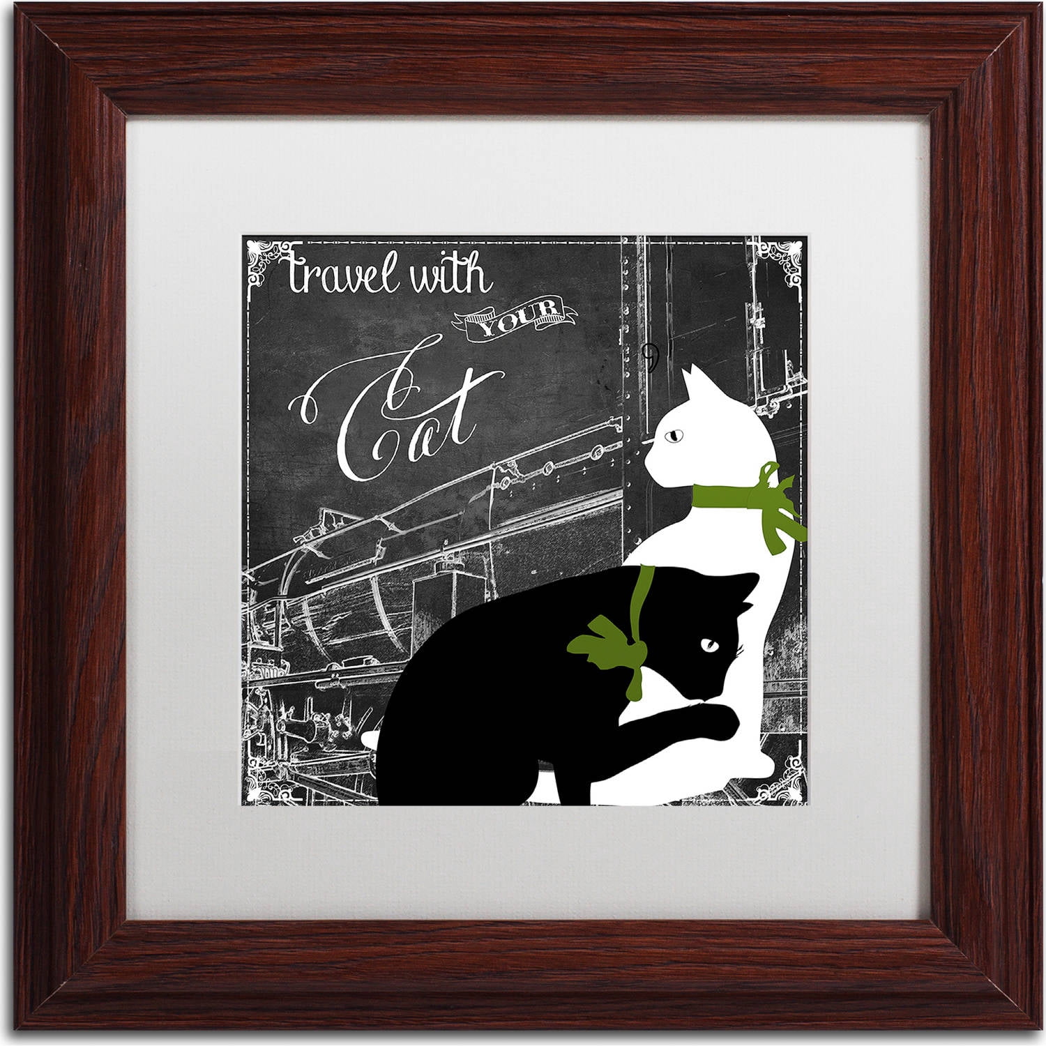 Trademark Fine Art "Travel With Your Cat" Canvas Art by Color Bakery, White Matte, Wood Frame