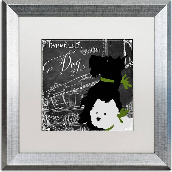 Trademark Fine Art "Travel With Your Dog" Canvas Art by Color Bakery, White Matte, Silver Frame