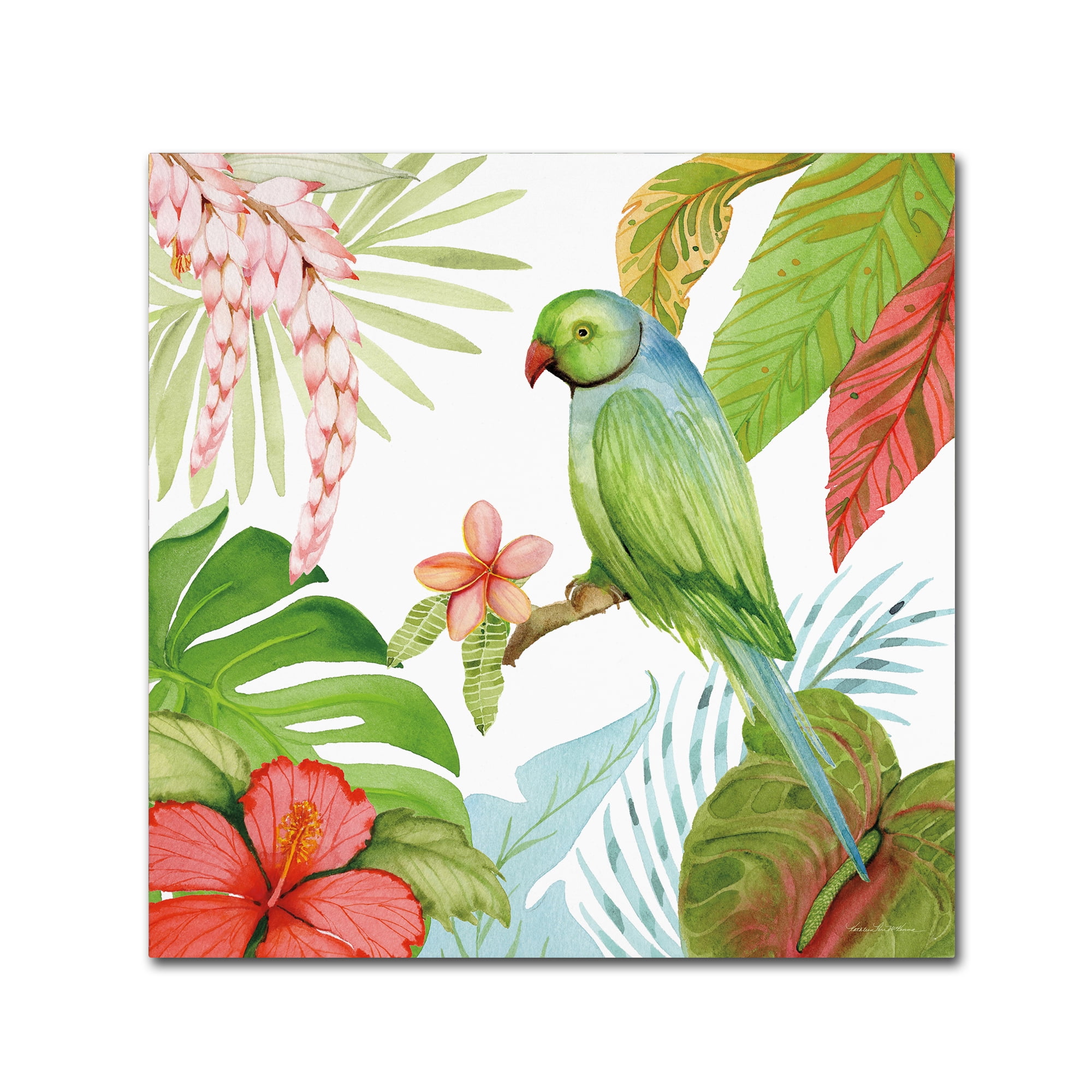Tropical Green and Blue Bird Canvas Art, 15 x 20 in