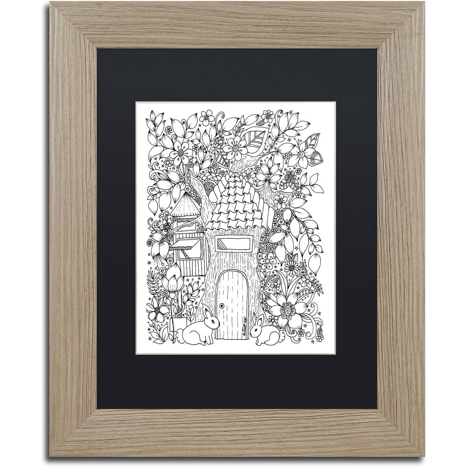 Trademark Fine Art "Tree House" Canvas Art by KCDoodleArt Black Matte, Birch Frame