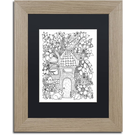 Trademark Fine Art "Tree House" Canvas Art by KCDoodleArt Black Matte, Birch Frame