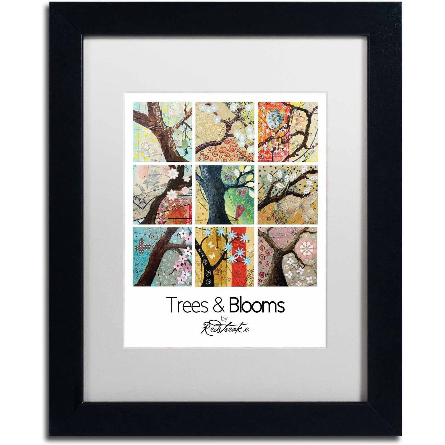 Trademark Fine Art "Trees and Blooms" Canvas Art by Jennifer Redstreake White Matte, Black Frame
