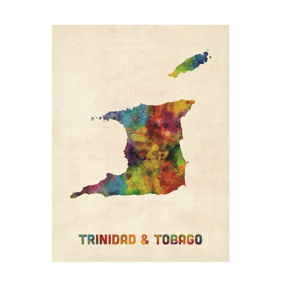 Trademark Fine Art Michael Tompsett Trinidad And Tobago Watercolor Map Canvas Wall Art - 35x47