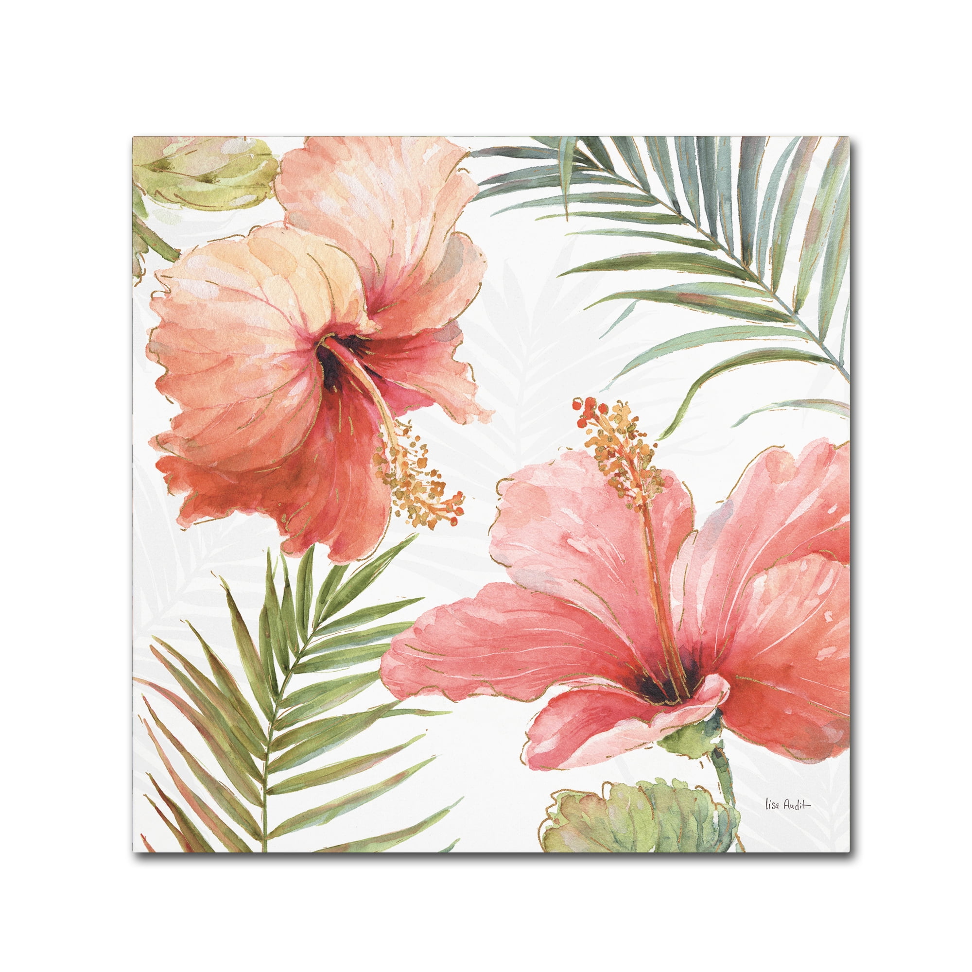 Tropical Blush Floral Canvas Art in Pink and Green, 14 x 14