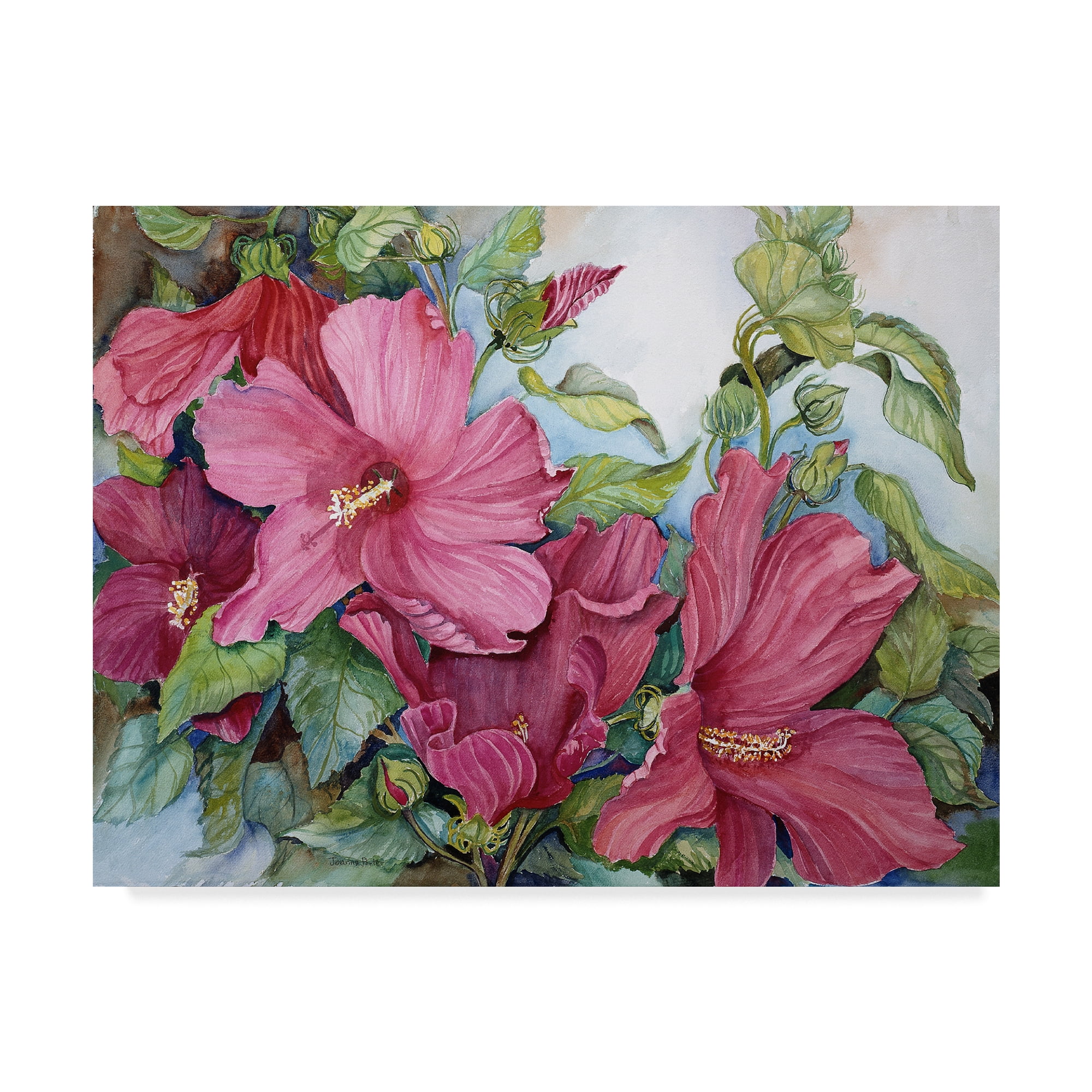 Pink Hibiscus Floral Canvas Art in Wooden Frame
