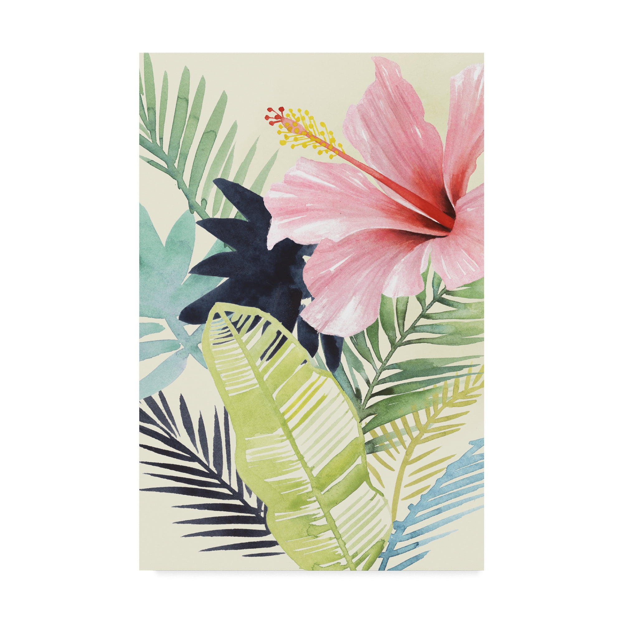 Tropical Floral Pink and Green Canvas Print, 12 x 18