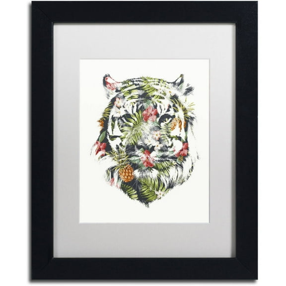 Trademark Fine Art 'Tropical Tiger' Canvas Art by Robert Farkas, White Matte, Black Frame