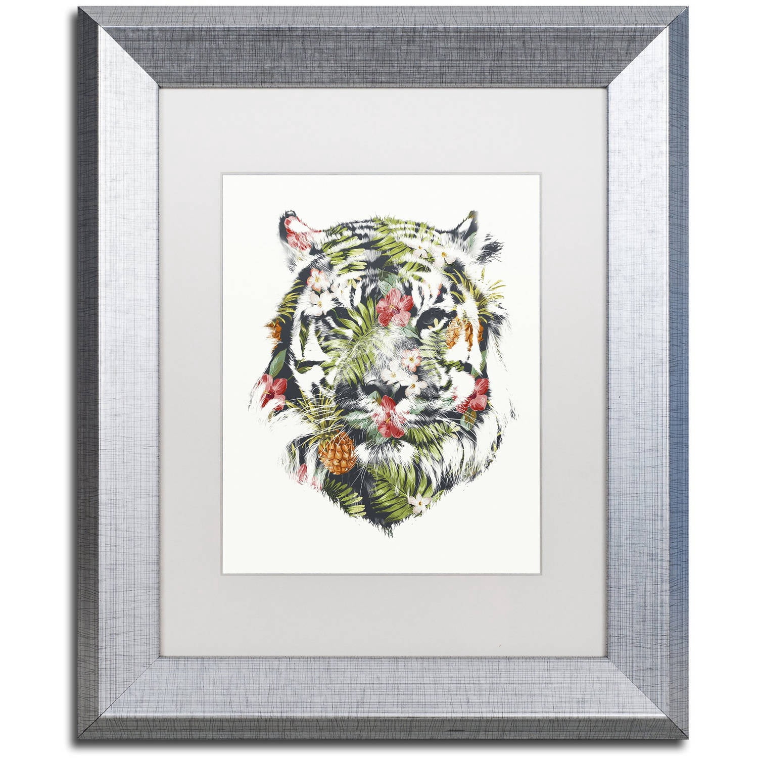 Trademark Fine Art 'Tropical Tiger' Canvas Art by Robert Farkas, White Matte, Silver Frame