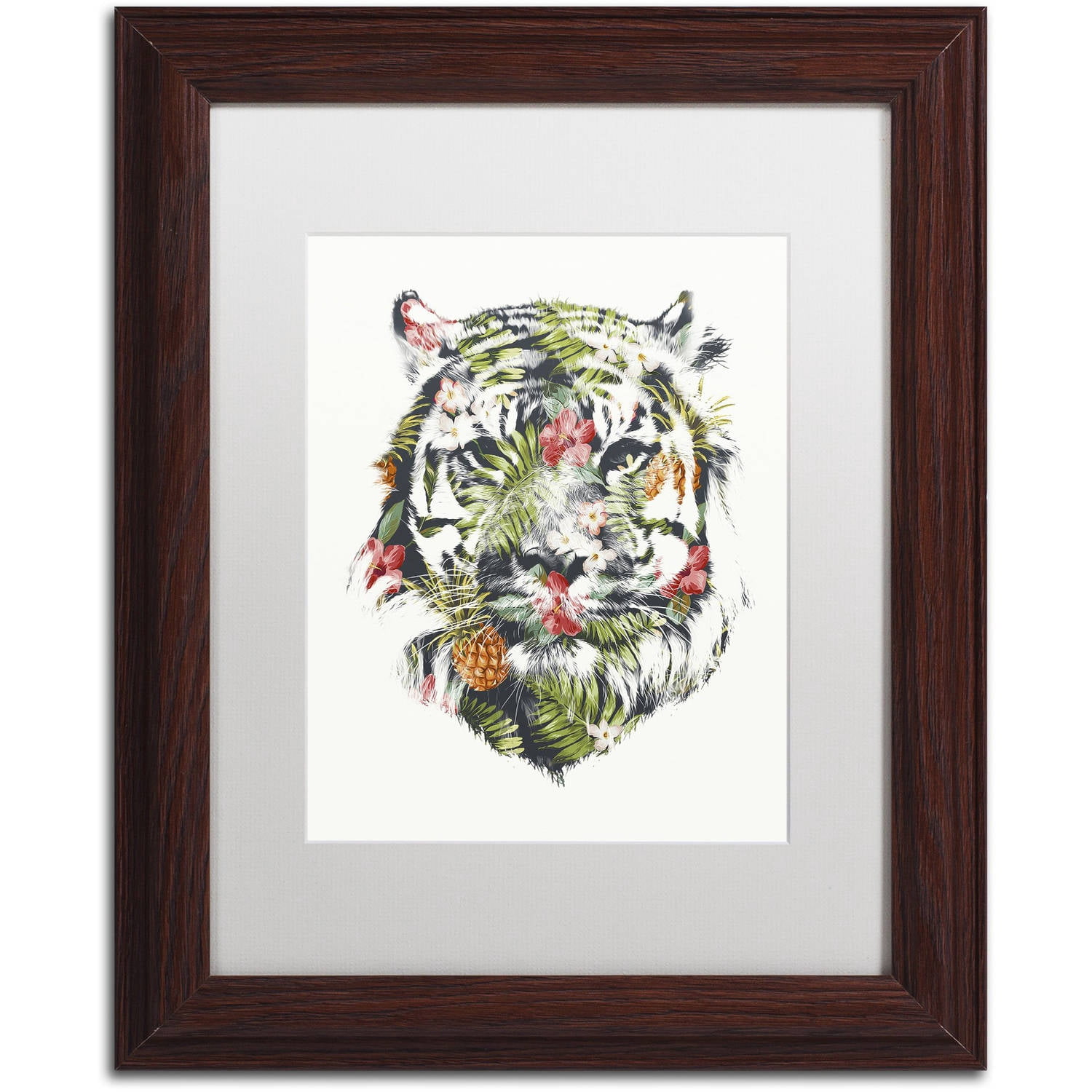 Trademark Fine Art 'Tropical Tiger' Canvas Art by Robert Farkas, White Matte, Wood Frame