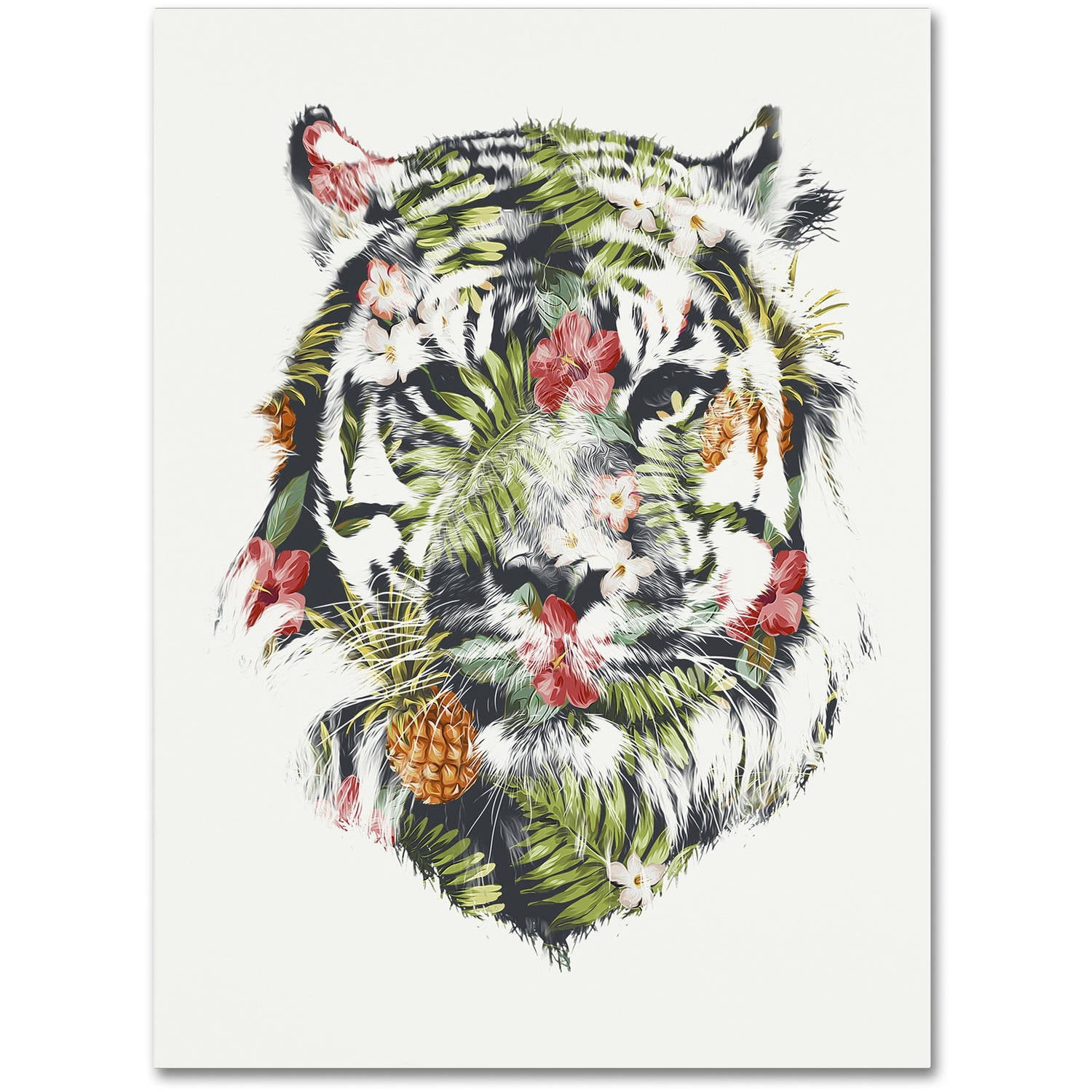 Robert Farkas Tropical Tiger Canvas Art in Natural Wood Frame