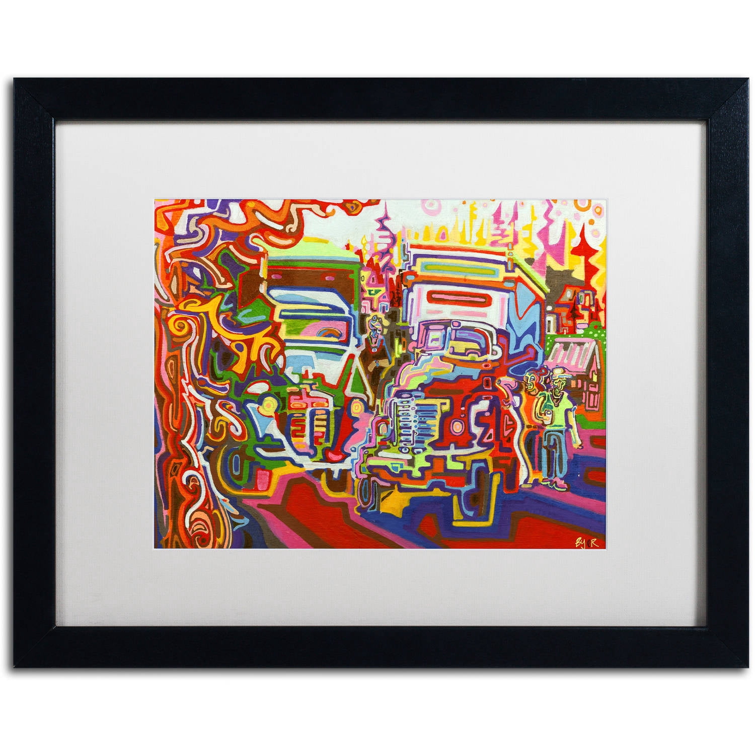 Trademark Fine Art "Trucks" Canvas Art by Josh Byer, White Matte, Black Frame