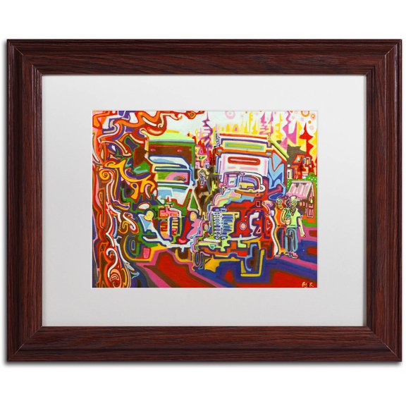 Trademark Fine Art "Trucks" Canvas Art by Josh Byer, White Matte, Wood Frame