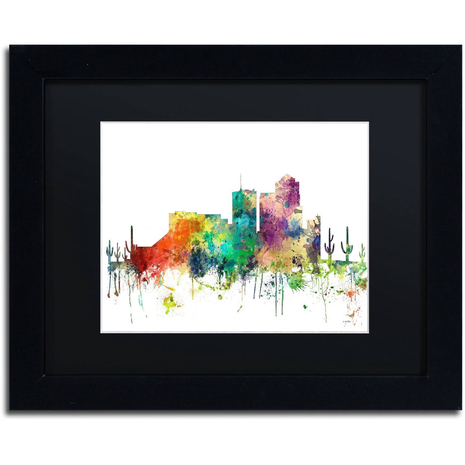 Trademark Fine Art "Tucson Arizona Skyline SP" Canvas Art by Marlene Watson, Black Matte, Black Frame