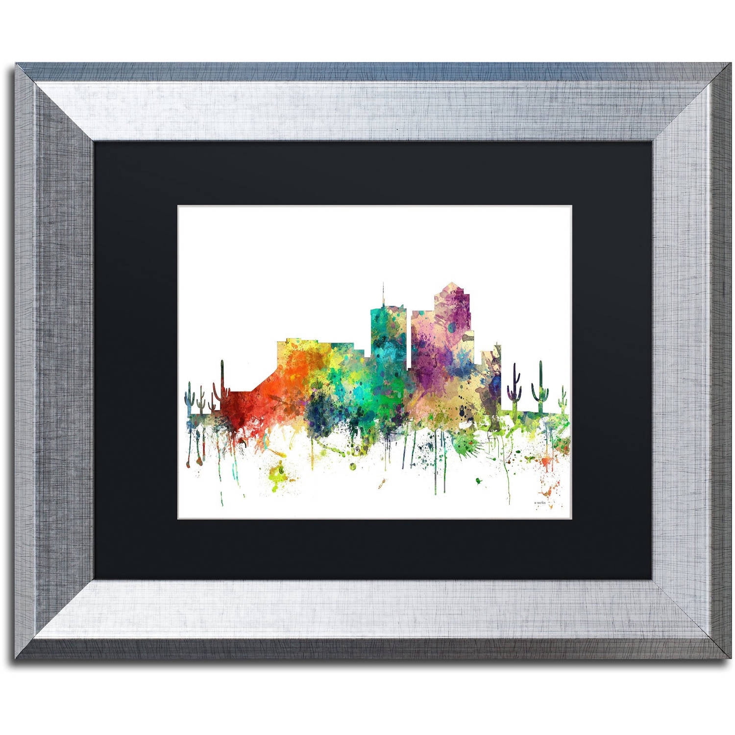 Trademark Fine Art "Tucson Arizona Skyline SP" Canvas Art by Marlene Watson, Black Matte, Silver Frame