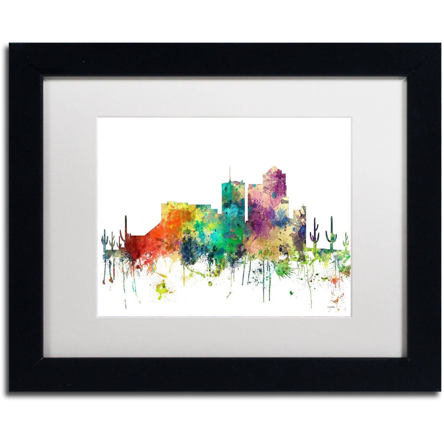 Trademark Fine Art "Tucson Arizona Skyline SP" Canvas Art by Marlene Watson, White Matte, Black Frame
