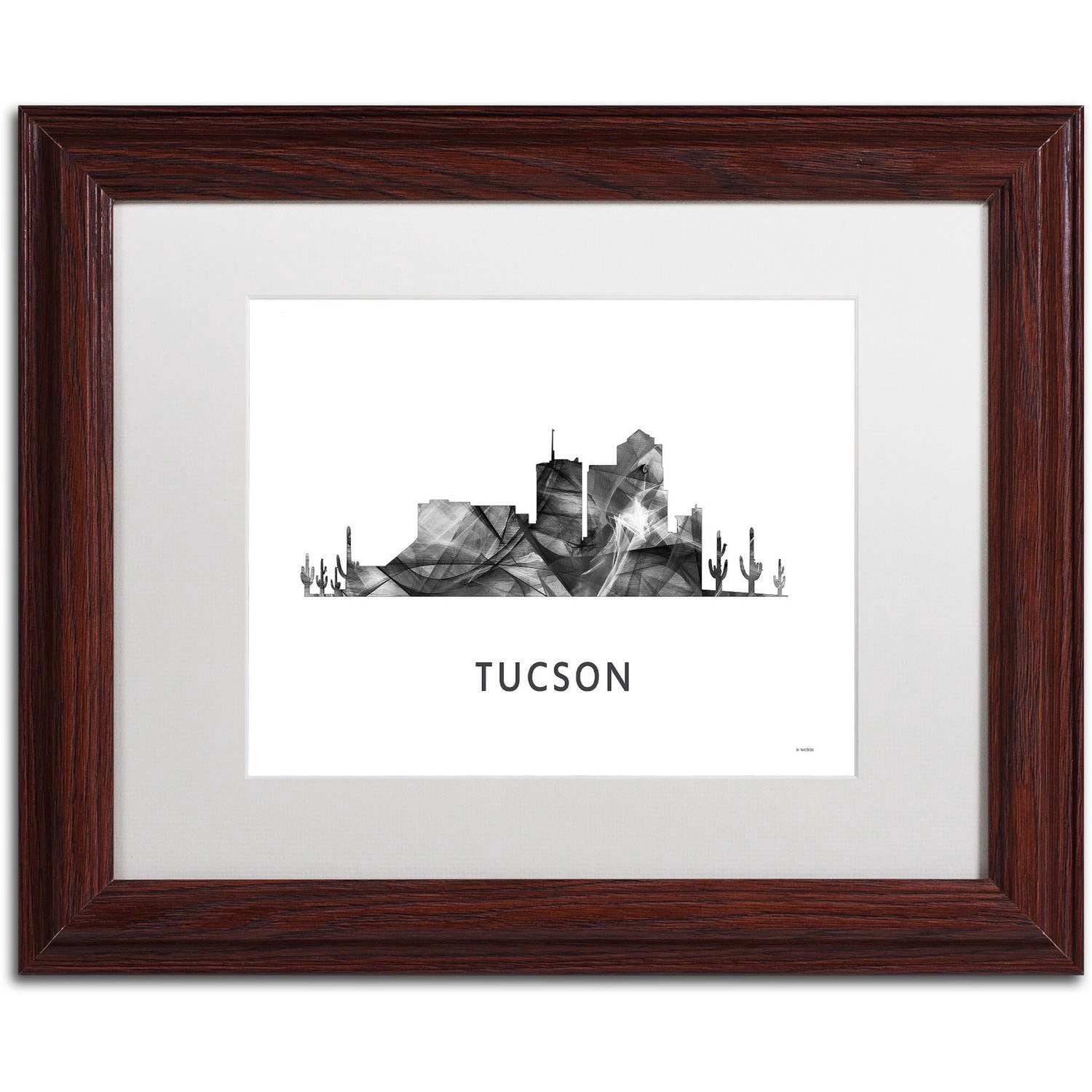 Trademark Fine Art 'Tucson Arizona Skyline WB-BW' Canvas Art by Marlene Watson, White Matte, Wood Frame