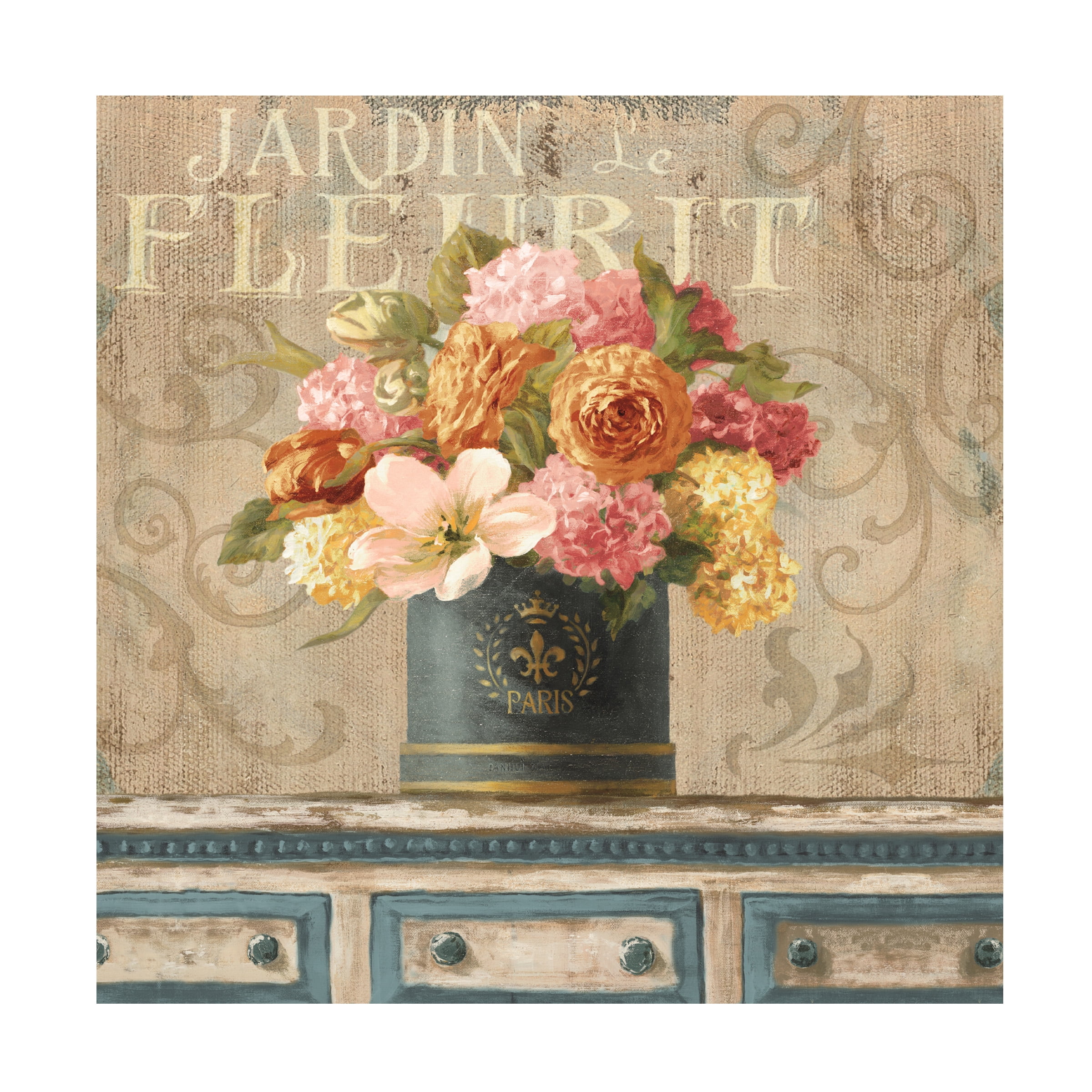 Trademark Fine Art 'Tulips in Teal and Gold Hatbox' Canvas Art by Danhui Nai