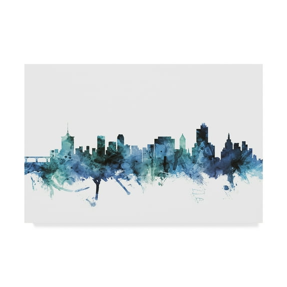 Trademark Fine Art 'Tulsa Oklahoma Blue Teal Skyline' Canvas Art by Michael Tompsett