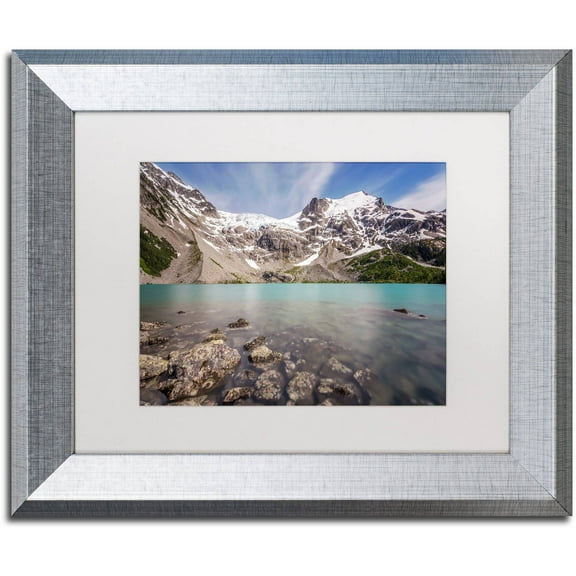 Trademark Fine Art 'Turquoise Blue Lake' Canvas Art by Pierre Leclerc, White Matte, Silver Frame